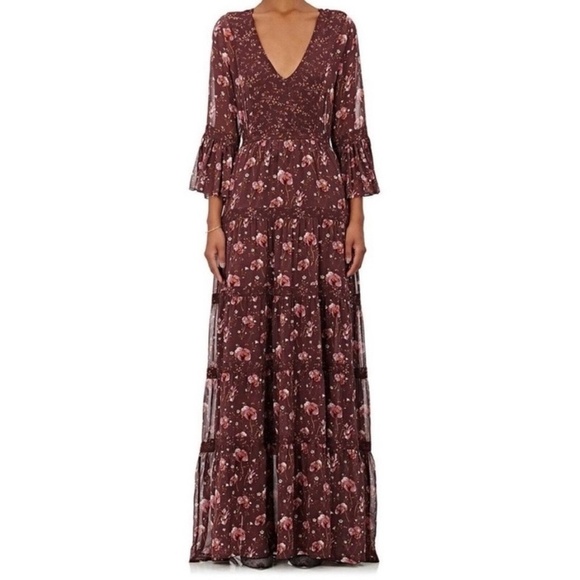 Ulla Johnson Aurora Silk Georgette Maxi Dress Long Sleeve Floral 6 - Picture 1 of 12